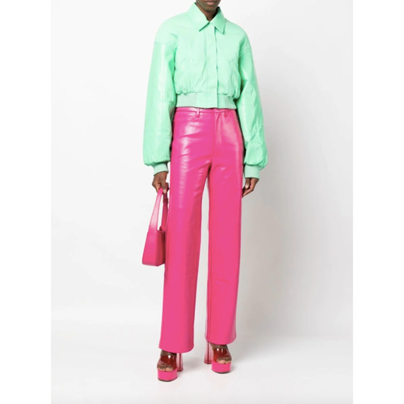 ROTATE Birger Christensen 'Rotie' Monogram Faux Leather Pink Pants - Picture 4 of 14